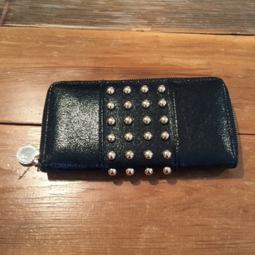 EUC Expressions Black Studded Zip Around Wallet